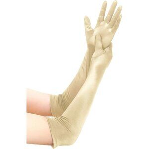 Women's Smooth Cream Long Satin Gloves Elbow Length Party Costume Accessory